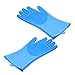 1 par de guantes de silicona para lavar platos con tazones para fregar, herramientas de fregado resistentes al calor para el hogar y el baño, Azul