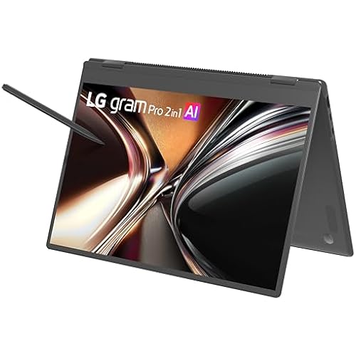 LG gram Pro 2in1 16-inch Thin and Lightweight Dual AI OLED Touchscreen Laptop Computer, Windows 11 Home, Copilot+ PC, Intel Core Ultra 7 255H, 16GB RAM, 1TB SSD, Obsidian Black
