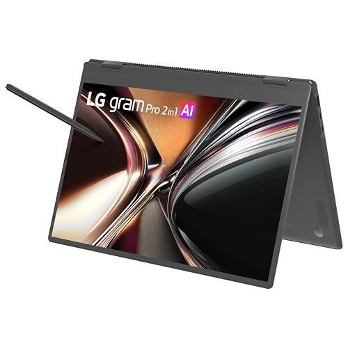 Image of LG gram Pro 2in1 16-inch Thin and Lightweight Dual AI OLED Touchscreen Laptop Computer, Windows 11 Home, Copilot+ PC, Intel Core Ultra 7 255H, 16GB RAM, 1TB SSD, Obsidian Black