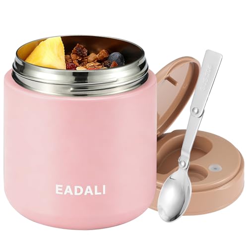 Eadali 15.2 oz Thermo Food Jar for Kids & Adults, Vacuum Insulated Lunch Container 316 Stainless Steel, Hot & Cold Soup Jar with Spoon, BPA Free &...