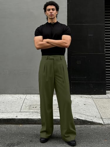 Image of JMIERR Mens Baggy Casual Dress Pants Lightweight Pleated Old Money Wide Leg Pants Loose Relaxed Fit Trousers