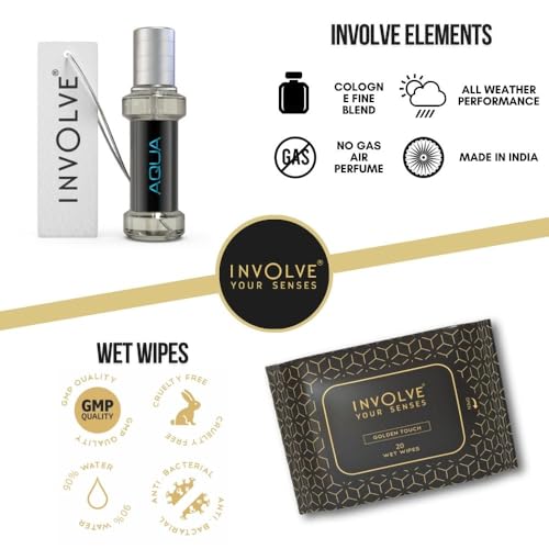 Image of Involve Your Senses Element Aqua Car Perfume with Facial Wipes - Golden Touch - 20 N - IEAW05 - Combo Car Air Freshener | Car Accessories Interior | Car Perfumes and Fresheners