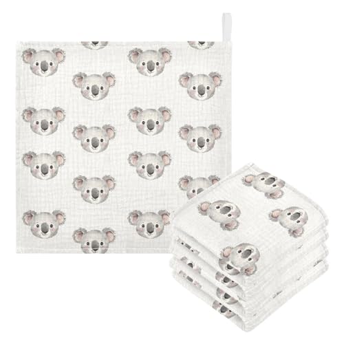 Image of vvfelixl Cartoon Koala Bear Face Baby Burp Cloths Baby Muslin Washcloths for Boys Girls Cotton Babys Face Towel for Newborn Infants Soft and Absorbent 11.8 X 11.8 in, 5 Pack