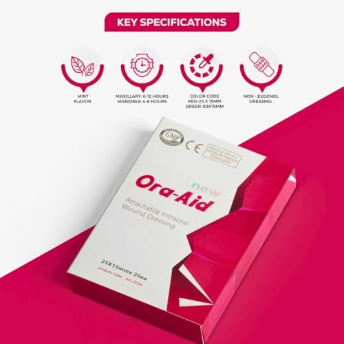 Image of Ora-Aid Intra-Oral Wound Dressing Red - 25x15mm (AG-202A) | Attachable Oral Protective Barrier | Sterile & Adhesive | Post-Surgical & Ulcer Care