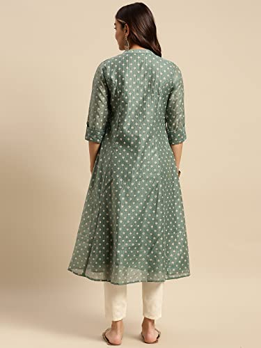 Image of rangita Off White Chanderi Calf Length Printed Flared Kurti for Women | Kurta for Women