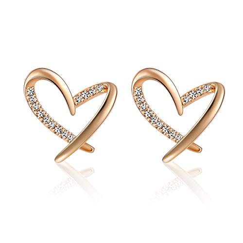 MAIDEARS Hollow Love Heart Stud Earrings for Women Sensitive Ears 14K Gold Heart Earrings Valentine Gift for Girls