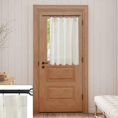 Front Door Curtain for Glass Window 40 Inch Length,Small Pre French Pinch Pleated Linen Sheer Short Curtains for Bedroom,30x40 Long