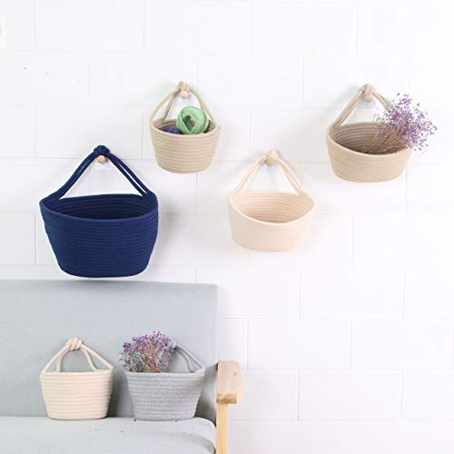 Iceblue 9.8''X5.9''X7''Royal Blue Oval Cotton Rope Over Wall Door Closet Window Hanging Storage Basket #TOP3