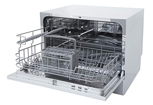 SPT SD-2213W ENERGY STAR Compact Countertop Dishwasher - Portable Dishwasher with Stainless Steel Interior and 6 Place Settings Rack Silverware Basket for Apartment Office And Home Kitchen, White