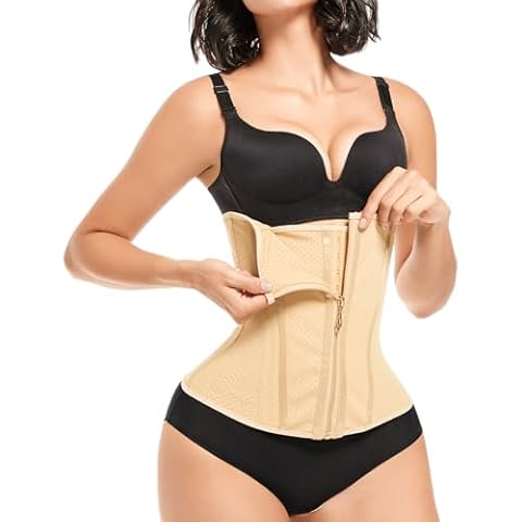 Latex Waist Trainer for Women, Waist Cincher Corset Zipper Tummy Control Shapewear Breathable Waist Cincher for Women Body Shaper Sport Girdle Beige Cover