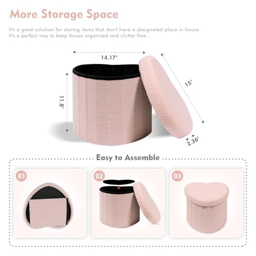 Image of B FSOBEIIALEO Storage Ottoman Heart Shaped Ottoman with Storage, Pink