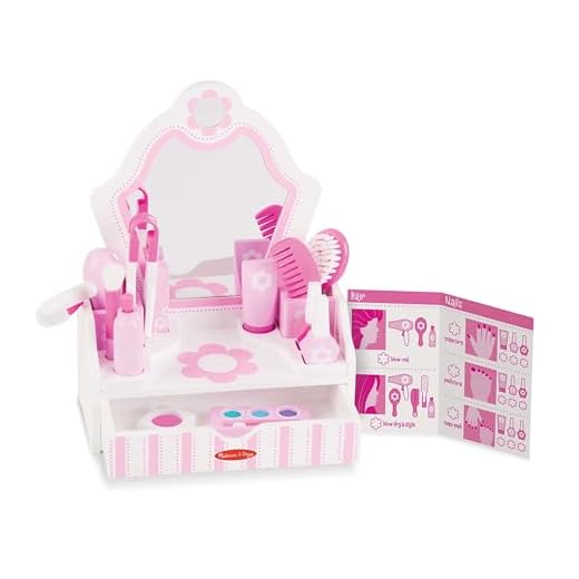 Melissa & Doug Wooden Beauty Salon Play Set With Accessories (18 pcs) - Pretend Hair Salon, Toddler Makeup Vanity, Fashion Role For Kids Ages 3+