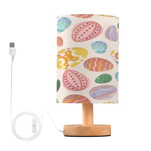 SDMKA Easter Eggs Pattern Bedside Table Lamp for Bedroom, Minimalist Nightstand Lamp with Round Fabric Shade for Living Room, Office, No Bulb Required