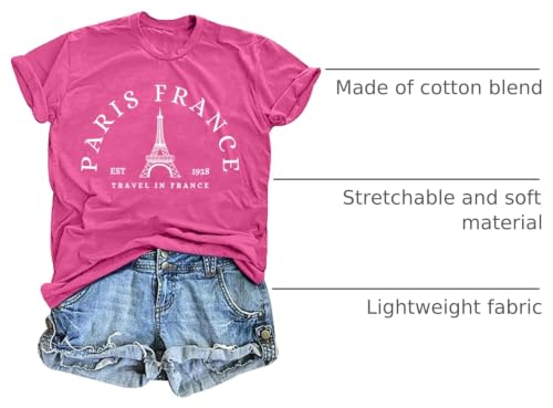 Image of Paris France Shirt Women Eiffel Tower T Shirt Travel in France Tshirts Vacation Tees Paris Tops