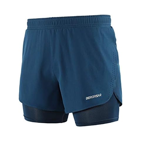 BERGRISAR Men's Active Workout Running Shorts 2 in 1 008 Blue Size X-Large Cover