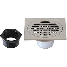 Symmetric 4" Brass Square Grid Shower Drain with Hair Strainer, Brushed Nickel