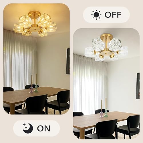 Yunnix Ceiling Pendant Light 6 Lights Crystal Chandeliers Ceiling Light Gold Ceiling Light Modern Chandelier Light for Bedroom Kitchen Hallway Bathroom Entryway Dining Room