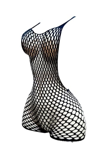 OYOANGLE Women's Fishnet Dress Bodysuit Hollow Out Lingerie Chemise Nightwear Black One-Size