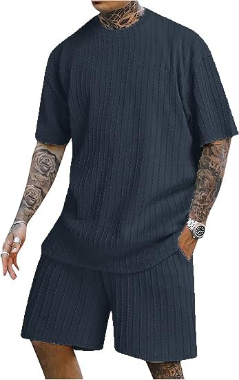 Image of Zilcon Men's 2 Pieces Outfits Casual Quarter Zip Polo Shirt and Shorts Set Athletic Jogging Summer Tracksuit