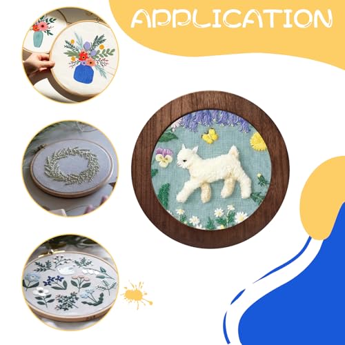 Image of 3 Sets Solid Wood Embroidery Frames with Bamboo Hoops, 6 Inch Round Embroidery Display Frame Set for Finished Cross Stitch and DIY Art Craft Sewing Ornaments