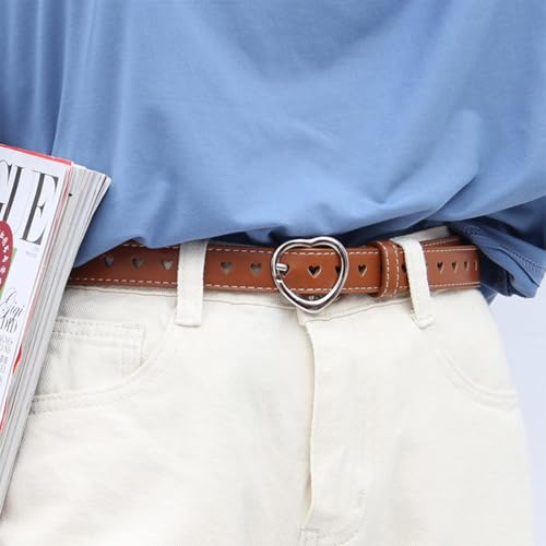 COYUN 2 Stück Kindergürtel Mädchen, Herz Schnalle Mädchen Gürtel, Verstellbare Herz Schnalle Taillengürtel, Kinder PU Ledergürtel, for Kids Dress Pants Jeans-Pink, Braun