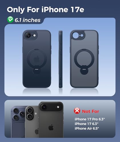 Image of FNTCASE for iPhone 17e Case: iPhone 16e Phone Case [360 Spin Magnetic Stand] [Compatible with Magsafe] [Screen Protector] Translucent Matte Military Grade Shockproof Protective Phone Cover Deep Blue