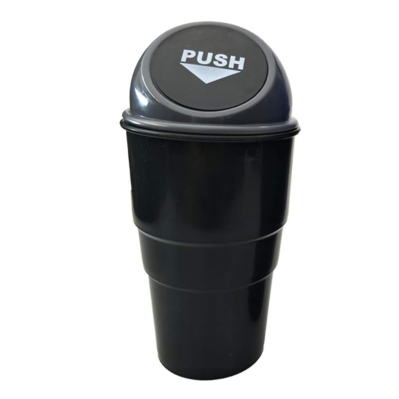 Lixeira automotiva para porta-copos AISIBO com tampa de pressão, PP + ABS, cinza