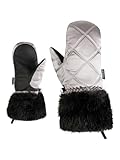 Doublure chaude en peluche Ziener KWINZI-Z Moufles de Ski/Sports d\'hiver pour Femme - Poignets en Fourrure synthétique - Thermoshield - Imperméables - Argent métallisé - 6,5