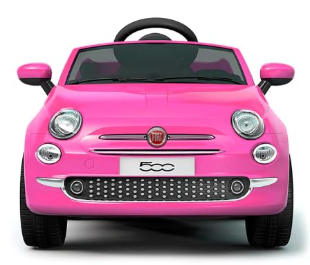 MrJ Fiat 500 Auto Elettrica per Bambini con Telecomando - Macchinina Cavalcabile Monoposto 12V con Porte Apribili, Funzioni Multimediali e Luci LED - Ideale per Bambini (Rosa)