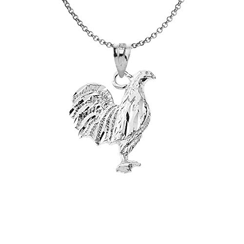 10K Genuine Real Karat Yellow Gold Hen Rooster Chicken Shape Charm Pendant Jewelry Necklace with Chain