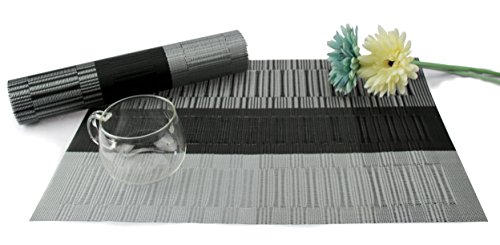 Gefeii Bamboo Placemats Pvc Woven Vinyl Non-Slip Kitchen Place Mats For Dining Wedding Party Heat-Resistant Waterproof Table Mats Chrismas Placemats(Ombre Black And Gray, 4) #TOP2