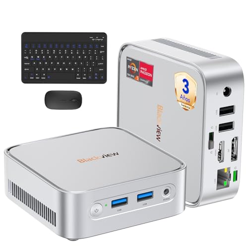 Blackview 2026 MP50 Mini PC Ryzen 5, Gráficos Radeon Vega 8, 16GB RAM 512GB SSD, Win 11 Pro Ordenador de Sobremesa, Teclado y Ratón Incluidos, Dual WiFi,4K@60Hz HDMI+DP, Mini PC para Teletrabajo