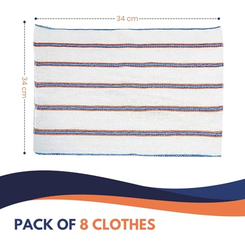 HOMESHOPA Dish Cloths, 8 Pack Cotton Antibacterial Super Absorbent Lint Free, Quick Dry Striped Kitchen Towels, Washing Up Dishcloths, 34 X 34cm - Image 3