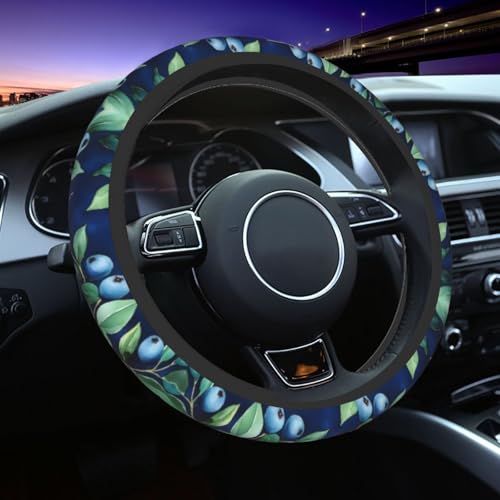 Mexpekil Blueberry Branch Lot de 1 housse de volant universelle antidérapante pour volant de voiture - S'adapte à la plupart des voitures (38 cm)