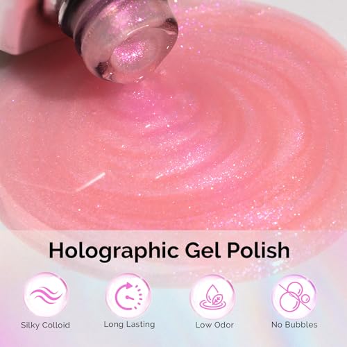 Image of MelodySusie Jelly Pink Aurora Shimmer Gel Nail Polish, Sparkle 0.5 Fl Oz Soak Off UV LED Red Glitter Gel Polish Gift for Women Nail Art Manicure Salon DIY Nail Design Decoration at Home-G2609