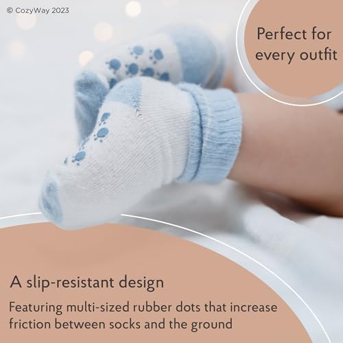 image for CozyWay Non-Slip Ankle Style Socks with Grippers, 6 Pack for Baby Boys