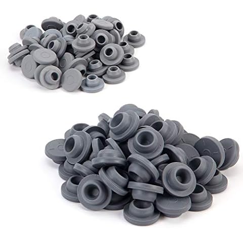 20mm 13mm Vial Rubber Stopper Set, 100 Count Mushroom Shape Self Healing Injection Ports, Safe Bottle Stoppers for 13 mm 7 mm Opening Glass Vial and Liquid Culture Jars (50 Pcs 20mm, 50 Pcs 13mm) Cover
