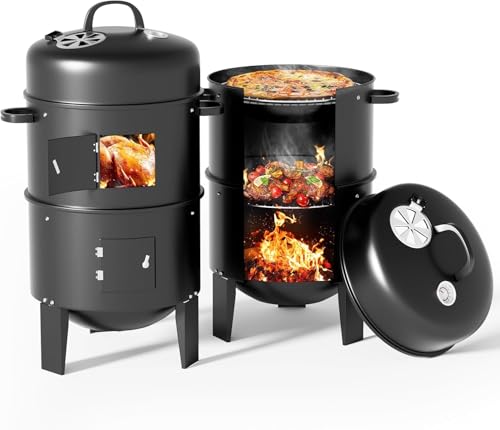 Parrilla para ahumar multifuncional 3 en 1 y barbacoa de carbón de doble capa 2