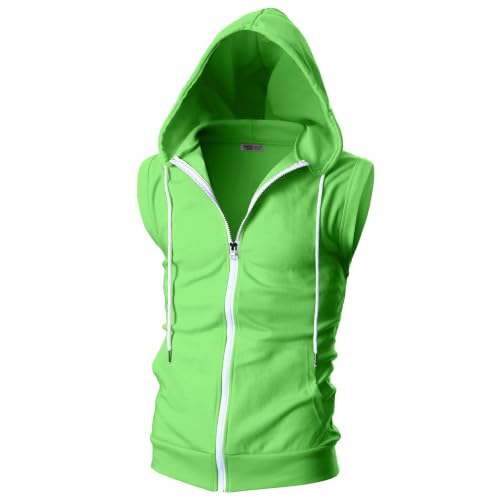 Image of Ohoo Mens Slim Fit Sleeveless Lightweight Zip Up Hooded Sweatshirt Vest Hoodie