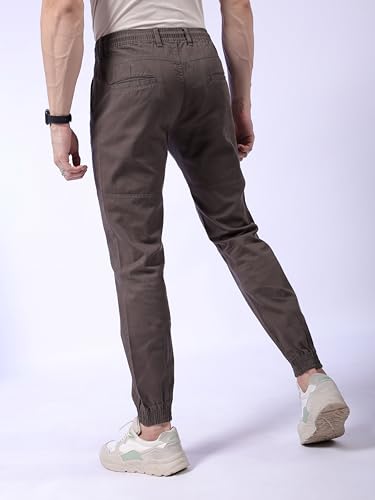 Image of The Indian Garage Co Men Slim Fit Solid Mid-Rise Biker Joggers