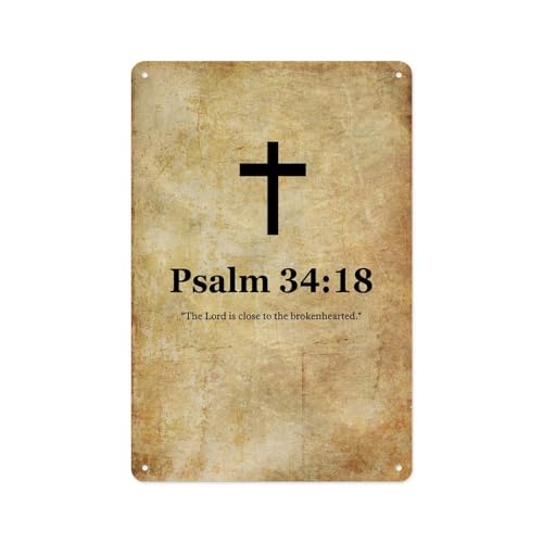 Metal Sign 12 X 8 Inch - Psalm 34-18 Christian Bible Verse Wall Art Poster Suitable For Home Bedroom Livingroom Cafes Office Decor30*20cm