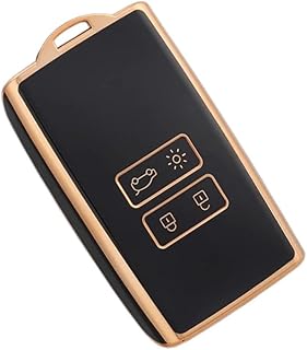 جيني حافظة مفتاح سيارة من السيليكون والبولي يوريثين الحراري متوافقة مع رينو كوليوس كابتور ميجان كليو سينيك تاليسمان اركانا داسيا سانديرو، ذهبي واسود، 100 غرام، 30×20×10 سم