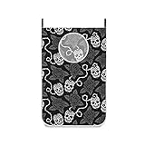 Poeticcity Nahtloser Vintage-Wäschesammler mit Totenkopf-Rosen mit grünen Blättern auf schwarzem Hängewäschekorb, schmutziger Kleidersack über der Tür, Wandtuchkorb mit Haken, Aufbewahrungsschrank für