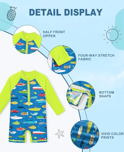 Image of BesserBay Baby Boy Swimsuit UPF 50+ Zip Front Long Sleeve Snaps Bottom One Piece Rash Guard 0-36 Months