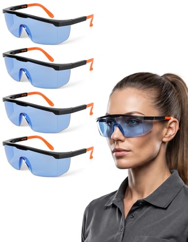 Safety Glasses 4 Pack – Blue Lense ANSI Z87.1 Anti Fog, UV Protection, Impact Resistant Protective Eyewear All-Day Comfort Over-spec