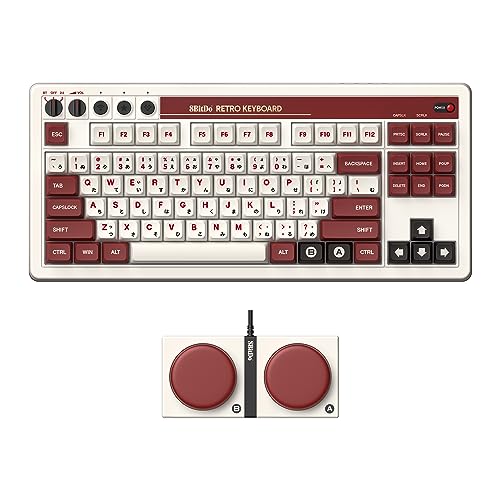 8Bitdo 87 Keys Retro Mechanical Keyboard Bluetooth/2.4G/USB-C, Hot Swappable, Dual Super Programmable Buttons, Volume knob for Windows and Android - Fami Edition by 8Bitdo - Used condition - US$80.76