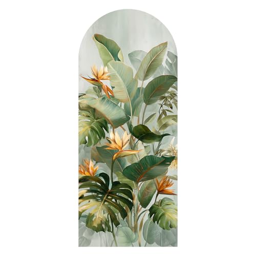 Image of PAPER PLANE DESIGN Tropical Arch Wall Mural - Peel & Stick Banana Leaf & Bird of Paradise Wallpaper - Waterproof Self Adhesive Canvas Texture for Bedroom, Living Room & Entryway, 6ft x 2.5ft (C)