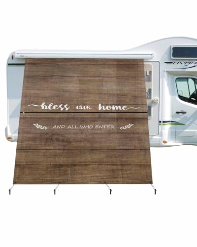 Bless Our RV Awning Sun Shade Screen, 9' X 7', Home and All Who Enter Mesh Sunshade Screen UV Blocking Sunshade Complete Kits for Camper Trailer Motorhome