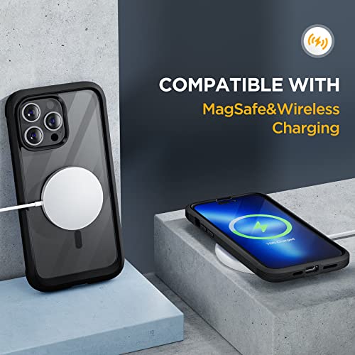Image of Miracase Magnetic for iPhone 13 Pro Max Case 6.7 inch, (Compatible with MagSafe) Upgrade Full-Body Clear Phone Bumper Case with Built-in 9H Tempered Glass Screen Protector, Magnetic Classic Black