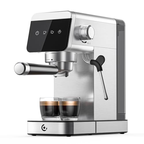 Image of AMZCHEF Espresso Machine 20 Bar, Compact Coffee Maker with LED Touch Screen & Milk Frother, Brushed Stainless Steel Housing Espresso Maker for Home & Office, Coffee Machine for Cappuccino, Latte